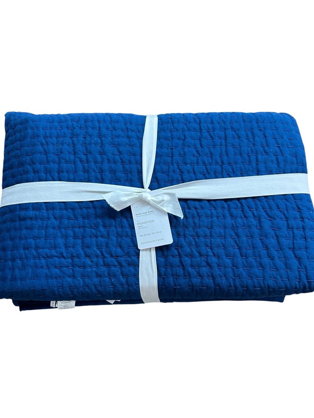 Pottery Barn Pickstitch Quilt King Size Capri Blue NWT